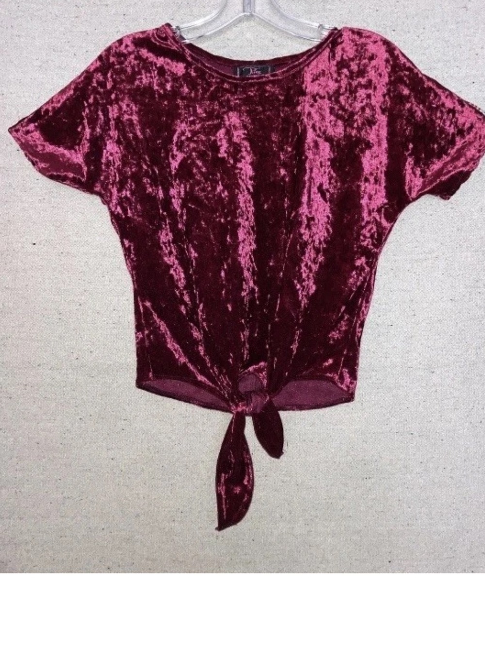 Vintage Y2K Batwing Red Crushed Velvet Velour Tie Front Crop Top Fairy Women’s S - Picture 2 of 7
